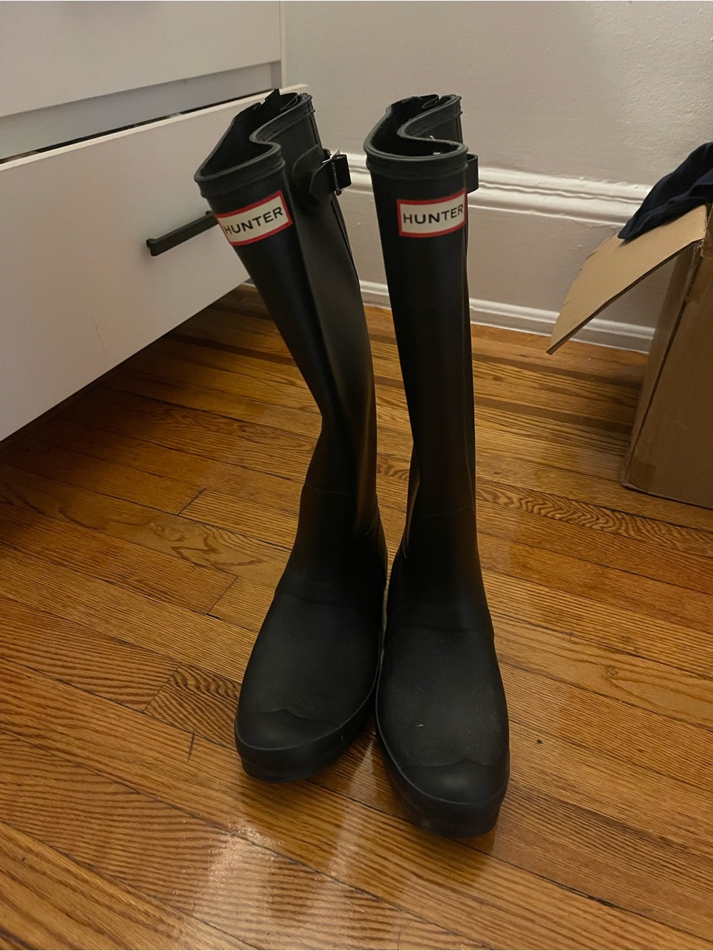 Hunter Tall Women's Rain Boots in Black with Red Logo Trim